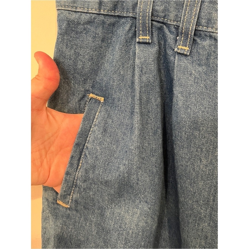 Vintage French Navy Denim Pleated Shorts Retro Blue 20W High Rise Made in USA - Picture 3 of 6